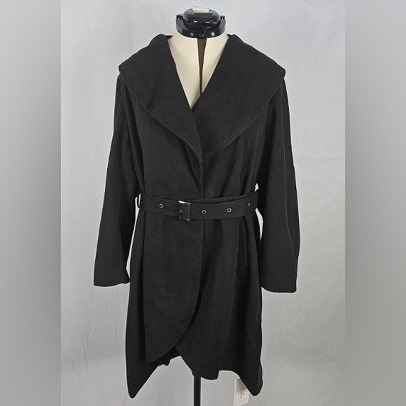 Bloomchic Peacoat Women's 1XL Black Velvet Belted Long Length Wrap - Picture 1 of 4